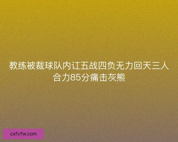 教练被裁球队内讧五战四负无力回天三人合力85分痛击灰熊