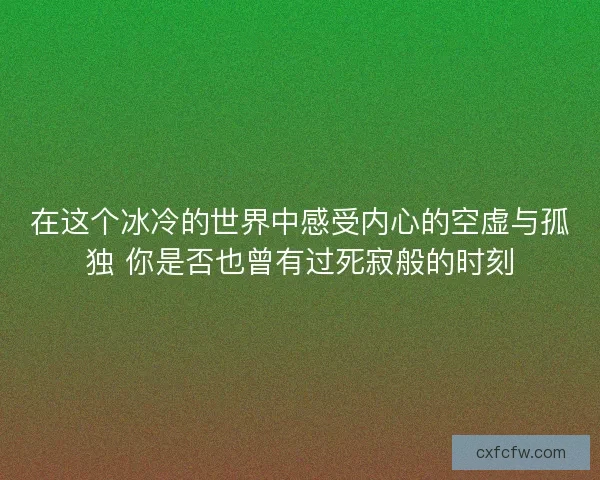 在这个冰冷的世界中感受内心的空虚与孤独 你是否也曾有过死寂般的时刻